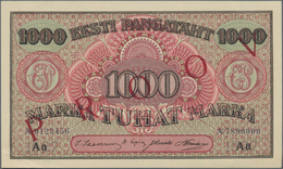 Estonia / Estland: 1000 Marka ND(1922) Front Specimen With Red Overprint "PROOV" And Serial Number 0 - Estonia