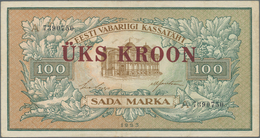 Estonia / Estland: 1 Kroon Overprint On 100 Marka 1923 (1928), P.61, Still Nice With A Few Vertical - Estonia