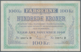 Faeroe Islands / Färöer: 100 Kroner 1940 P. 12, Rare High Denomination Banknote Of This Series, Ligh - Isole Faroer