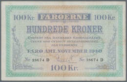 Faeroe Islands / Färöer: 100 Kroner 1940 P. 12, Rare High Denomination Banknote Of This Series, Ligh - Islas Faeroes