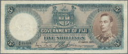 Fiji: Set Of 2 Banknotes Containing 5 Shillings 1938 P. 37a, First Issue Date, Portrait KGVI, Used W - Fidschi