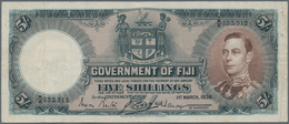 Fiji: 5 Shillings 1938 P. 37b, Used With Light Folds In Paper But No Holes Or Tears, Still Crispness - Fiji