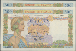 France / Frankreich: Set Of Nearly Consecutive Banknotes Of 500 Francs 1942 P. 95, Both In Similar C - Andere & Zonder Classificatie