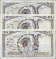 France / Frankreich: Set Of 3 CONSECUTIVE Notes 5000 Francs "Victoire" 1939 P. 97, S/N 06543291 & -3 - Autres & Non Classés