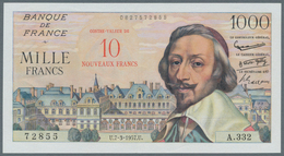 France / Frankreich: 10 NF On 1000 Francs 1957 Fay 53.1, Light Center Bend, Minor Pinholes, Crisp Or - Autres & Non Classés