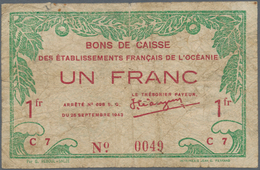 French Oceania / Französisch Ozeanien: 1 Franc L.25.09.1943 P. 11c, Well Used With Many Folds And Cr - Sin Clasificación