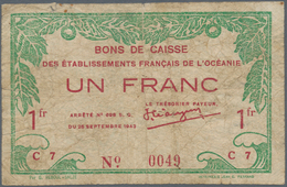 French Oceania / Französisch Ozeanien: 1 Franc L.25.09.1943 P. 11c, Well Used With Many Folds And Cr - Unclassified