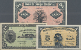 French West Africa / Französisch Westafrika: Set Of 3 Notes Containing 5, 25 & 100 Francs ND P. 28, - États D'Afrique De L'Ouest