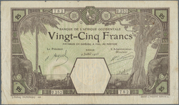 French West Africa / Französisch Westafrika: 25 Francs 1925 DAKAR P. 7Bb In Used Condition With Fold - Westafrikanischer Staaten