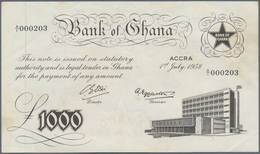 Ghana: 1000 Pounds 1958 P. 4, Light Dints And Handling In Paper, Minor Corner Folds, No Strong Folds - Ghana
