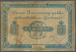 Greenland / Grönland: 1 Krone 1905, P.5e, Yellowed Paper With Small Tears At Center. Condition: F- - Grönland