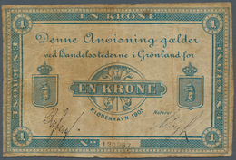 Greenland / Grönland: 1 Krone 1905, P.5e, Yellowed Paper With Small Tears At Center. Condition: F- - Groenlandia