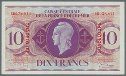Guadeloupe: 10 Francs ND P. 27a, Center Fold, Crisp Paper, Condition: XF To XF+. - Sonstige – Amerika