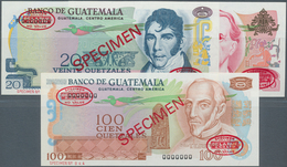 Guatemala: Set Of 3 Specimen Notes Containing 10, 20 & 100 Quetzales 1971-83 P. 61s, 62s, 64s, All I - Guatemala