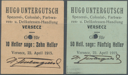 Hungary / Ungarn: Pair Of 10 And 50 Heller 1945 City Of VERSECZ Which Is Today Part Of Serbia VRSAC - Hongarije