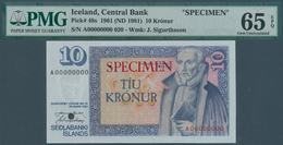 Iceland / Island: 10 Kronur L.1961 (1981) SPECIMEN, P.48s, PMG Graded 65 Gem Uncirculated EPQ - Islandia