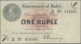 India / Indien: 1 Rupee ND P. 1c, Sign. Denning With Light Horizontal And Vertical Folds In Paper, N - India