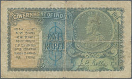 India / Indien: 1 Rupee ND Portrait KGV P. 14a In Stronger Used Condition With Strong Folds And Stai - Indien