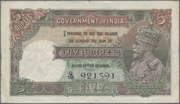 India / Indien: 5 Rupees ND Portrait KGV P. 15a, Used With Folds And Creases, Pinholes, No Repairs, - Indien