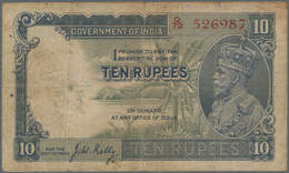 India / Indien: 10 Rupees ND(1928-32) P. 16b, Stronger Used With Strong Folds, Writings And Stain In - India
