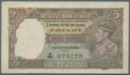 India / Indien: 5 Rupees ND(1937 & 1943) With Signature Taylor, P.18a, Several Folds, Tiny Pinholes - Inde