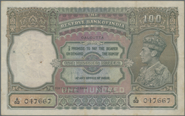 India / Indien: 100 Rupees ND(1937) Portrait KGIV P. 20d, CALCUTTA Issue, Used With Folds And Pinhol - India