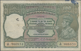 India / Indien: 100 Rupees ND(1937) Portrait KGIV P. 20, LAHORE Issue, Used With Folds And Pinholes - Inde