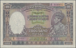 India / Indien: Rare Note Of 1000 Rupees ND(1937) P. 21b, Issue For CALCUTTA, Pinholes In Paper, Bor - Inde