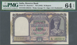 India / Indien: Set Of 3 Consecutive Banknotes 10 Rupees ND(1943) P. 24, All PMG Graded 64 Choice UN - India