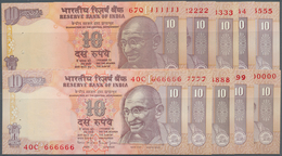 India / Indien: Set Of 10 Notes 10 Rupees ND P. 89 With Interesting Serial Numbers From 0000000 To 9 - Indien