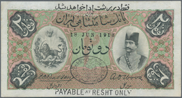 Iran: Very Rare Banknote 2 Tomans 1913 P. 2, Payable At "Resht" Only, Pressed And With Light Folds I - Irán