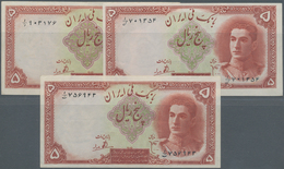 Iran: Set Of 3 Notes 5 Rials ND(1944) P. 39, All In Same Condition: AUNC. (3 Pcs) - Iran