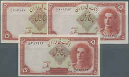 Iran: Set Of 3 Notes 5 Rials ND(1944) P. 39, All In Same Condition: AUNC. (3 Pcs) - Irán