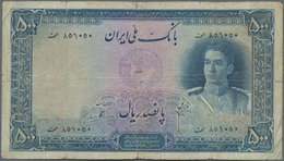 Iran: 500 Rials ND(1944) P. 45, Used With Folds And Creases, Stain In Paper, Border Tears, No Repair - Iran