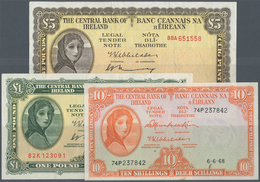 Ireland / Irland: Set Of 3 Banknotes Containing 10 Shillings 1968 P. 63a (XF To XF+), 1 Pound 1975 P - Irlanda