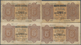 Italy / Italien: Set Of 4 Notes 5 Lire 1874 Biglietto Consorziale, P. 4, In Condition: 2x VF- And 2x - Otros & Sin Clasificación