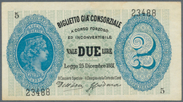 Italy / Italien: 2 Lire 1881 Biglietto Gia'Consorziale P. 11, Rare Note With Only One Pinhole, Crisp - Sonstige & Ohne Zuordnung
