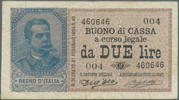 Italy / Italien: 2 Lire 1894 P. 35, Folds In Paper, Pressed But Still Strong Paper And Original Colo - Andere & Zonder Classificatie