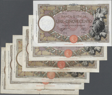 Italy / Italien: Set Of 6 Notes 500 Lire 1935/1940/1943 P. 51, 61, Five Of Them With Folds, Border T - Andere & Zonder Classificatie