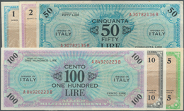 Italy / Italien: Set Of 6 Notes Allied Military Currency Italy Containing 1, 2, 5 10, 50 & 100 Lire - Andere & Zonder Classificatie