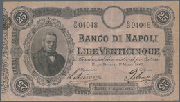 Italy / Italien: Banco Di Napoli 25 Lire 1883 P. S843, Rare Note With Vertical And Horizontal Folds, - Otros & Sin Clasificación