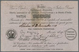 Italy / Italien: Prestito Nazionale Italiano 100 Franchi 1850 P. NL, Used With Center Fold And Sever - Andere & Zonder Classificatie