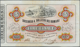 Italy / Italien: 5 Lire Soccorso A Sollievo Dei Romani 1867 P. NL, Used With Vertical And Horizontal - Sonstige & Ohne Zuordnung