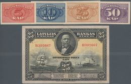 Latvia / Lettland: Nice Lot With 5 Banknotes Containing The Small Currency Issues Of 5, 10, 25 And 5 - Lettonie