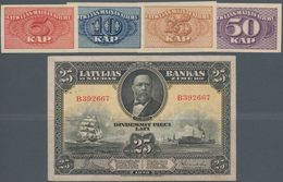 Latvia / Lettland: Nice Lot With 5 Banknotes Containing The Small Currency Issues Of 5, 10, 25 And 5 - Lettland