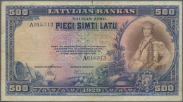 Latvia / Lettland: 500 Latu 1929 P. 19, Used With Folds And Creases, Light Stain In Paper, Stronger - Lettland