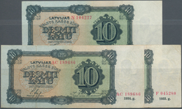 Latvia / Lettland: Very Nice Set With 3 BAnknotes 10 Latu 1933 In F, 10 Latu 1934 With Serial N10422 - Lettonie