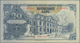 Latvia / Lettland: 20 Latu 1940, P.33a, Extraordinary Rare Banknote In Almost Excellent Condition Wi - Lettland