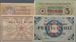 Latvia / Lettland: Riga's Workers Deputies' Soviet Lot With 4 Banknotes 1, 3, 5 And 10 Rubli 1919, P - Letonia