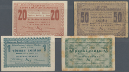 Lithuania / Litauen: Very Rare Set With 4 Banknotes 1Centas 1922 P.1 In VF+, 5 Centas 1922 P.2 In F- - Lituania